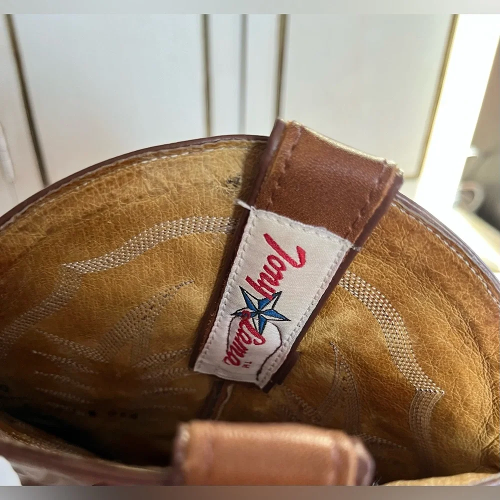 Vintage Men’s Tony Lama Western Brown Pull on Cowboy Boots size 10.5 Stitching